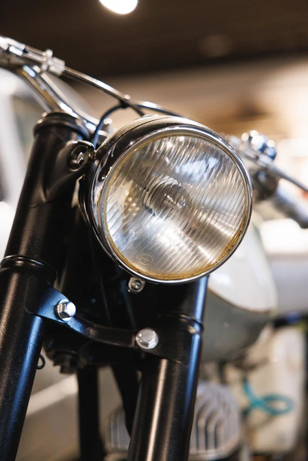 Close-up of a Vintage Motorcycle Headlight