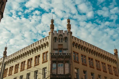 Historic Building with Cloudy Sky