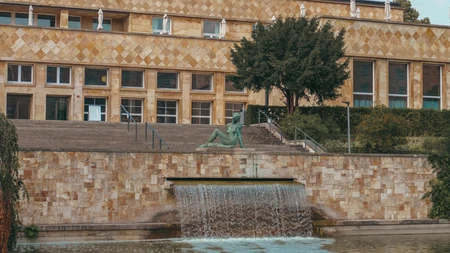 Scenic Fountain by Historic Building