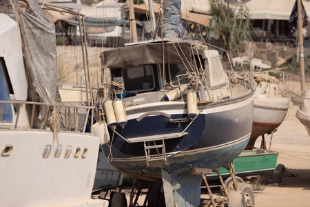 Docked Boats at a Shipyard