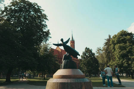 Park Statue with Church