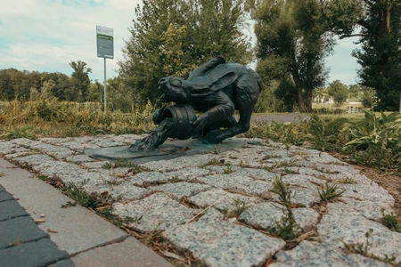 Rabbit Sculpture on Cobblestones