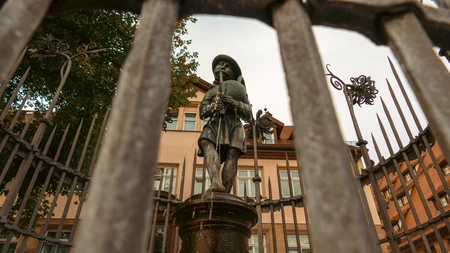 Historical Statue Behind Iron Bars