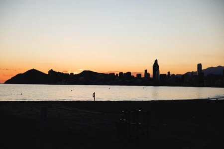 Sunset Over Beach Cityscape