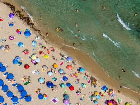 Aerial View of a Busy Beach