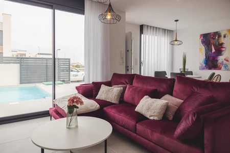 Modern Living Room with Pool View
