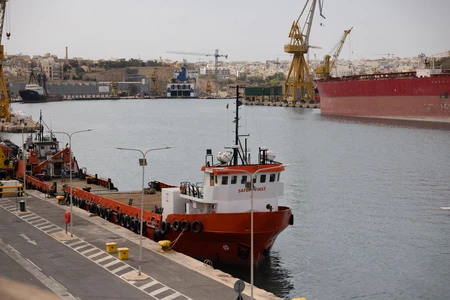 Harbor with Red Ship