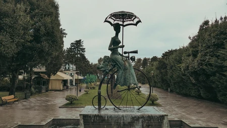 Statue in a Park on a Rainy Day