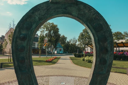 Sculpture Framing a Street Scene