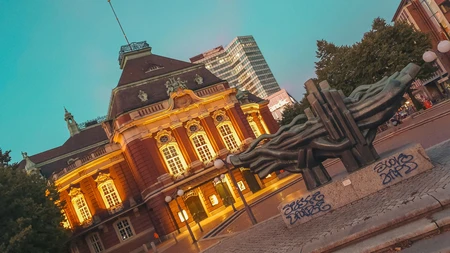 Illuminated Historic Building at Dusk