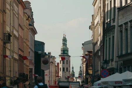 Historic City Street with Tower