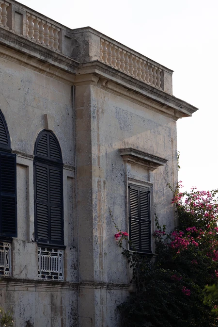 Historic Building with Flowers