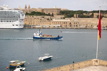 Harbor with Cruise Ship and Boats