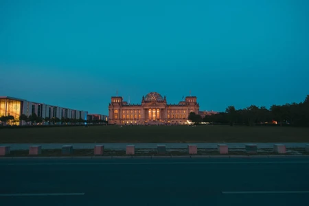 Illuminated Landmark at Dusk