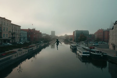 Tightrope Performance Over Canal