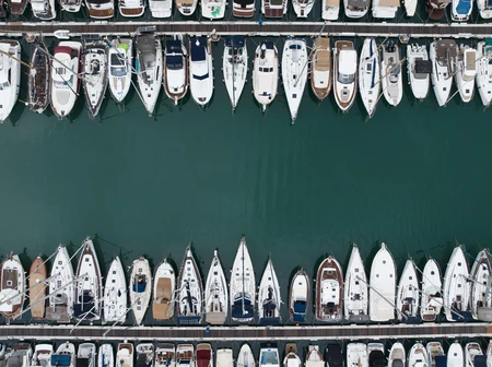Aerial View of Boats in Marina