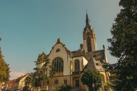 Gothic Church Facade under Clear Sky