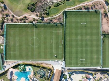 Aerial View of Two Football Fields