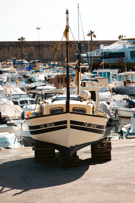 Docked Boats in a Sunny Harbor