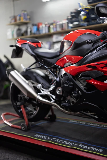 High-Performance Motorcycle in Workshop