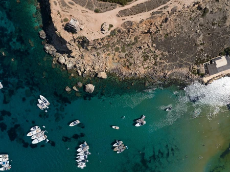 Aerial View of Boats and Coastline