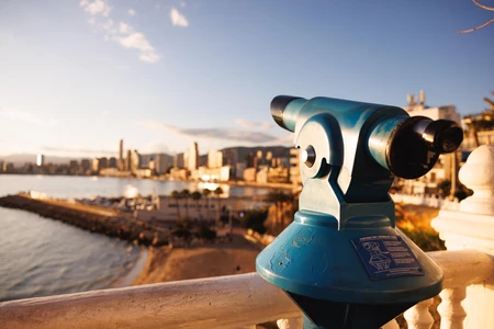 Coastal City View Through Telescope