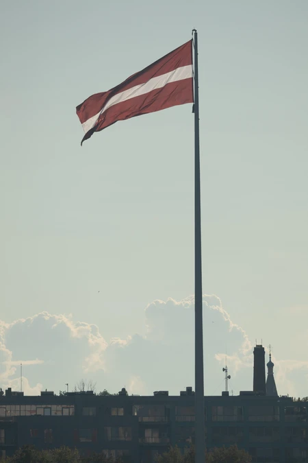 Latvian Flag in the Cityscape