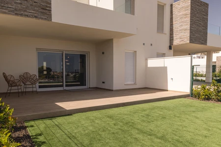 Modern Patio with Lawn
