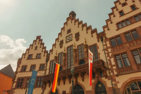 Historic Building with Flags