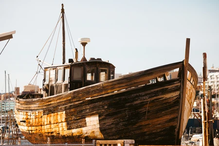 Rustic Old Boat in Harbor