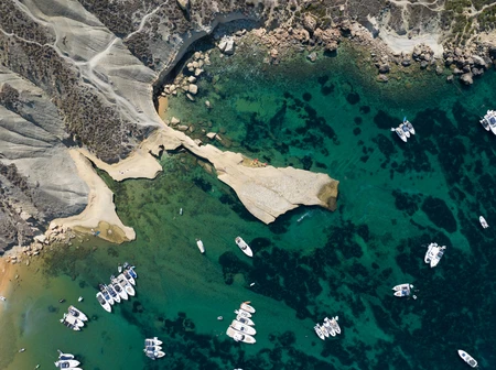Aerial View of Coastal Boats