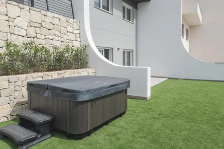 Modern Patio with Hot Tub
