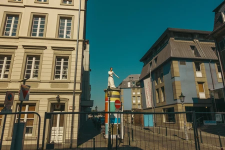 Urban Street Scene with Sculpture