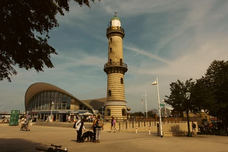 Historic Lighthouse by Modern Structure