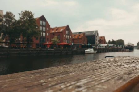 Canal-Side View with Rustic Buildings