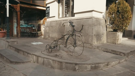 Artistic Bicycle Sculpture in Urban Setting