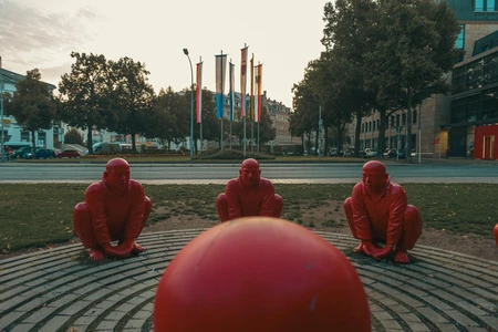 Red Sculptures in Urban Park