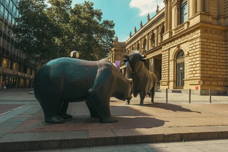 Bull and Bear Statues in Urban Setting