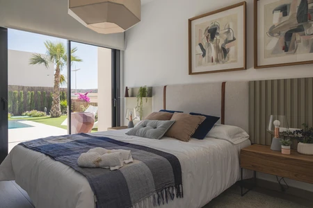 Modern Bedroom Interior with Pool View