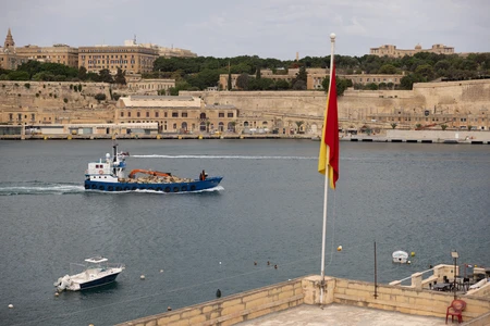 Harbor View with Boats and Fortifications