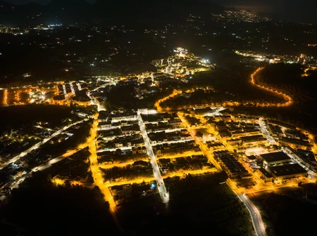 Nighttime Aerial View of a Town