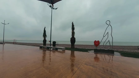 Rainy Beachfront Walk