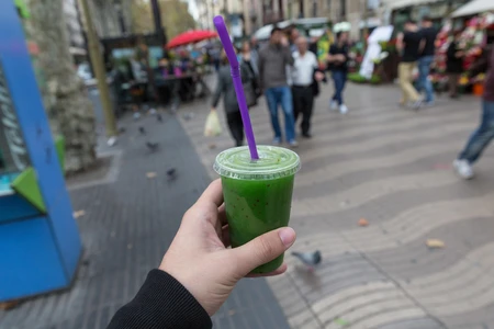 Green Smoothie on a Busy Street