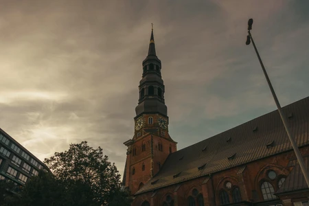Historic Church Tower at Dusk