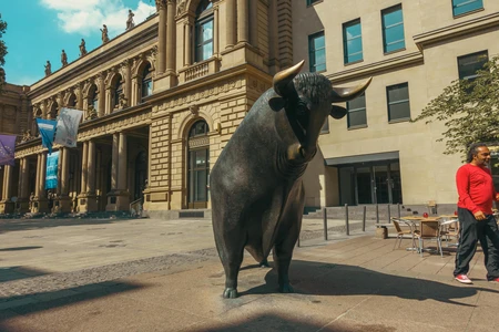 Bull Statue in Urban Setting