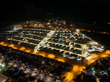 Aerial View of a Residential Development at Night