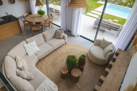 Modern Living Room with Pool View