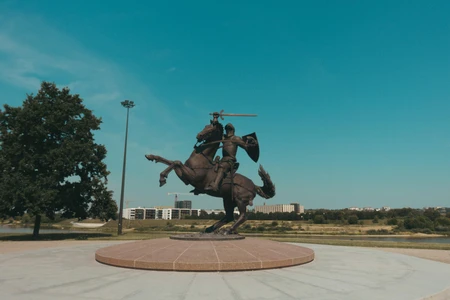 Equestrian Statue in Park Setting