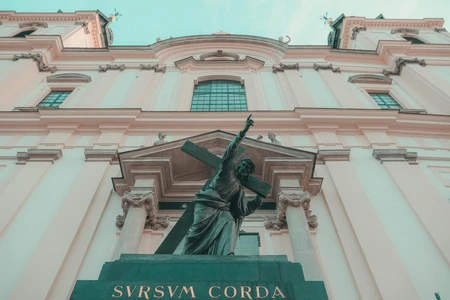 Historic Church Facade with Sculpture
