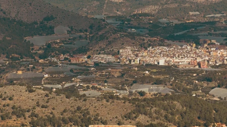Aerial View of a Hillside Town